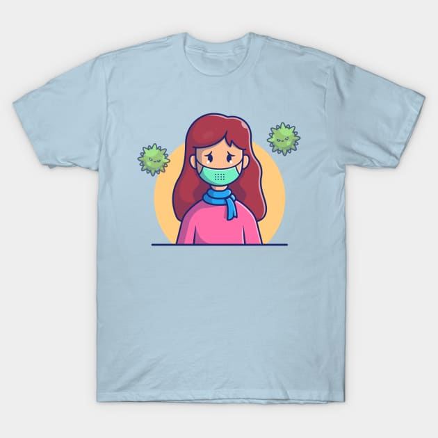 Cute Girl Wear Mask Cartoon T-Shirt by Catalyst Labs